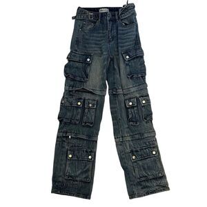 Gems By Madeline Womens 90s Y2K Baggy Zip Off Details Denim Cargo Jeans Sz Small